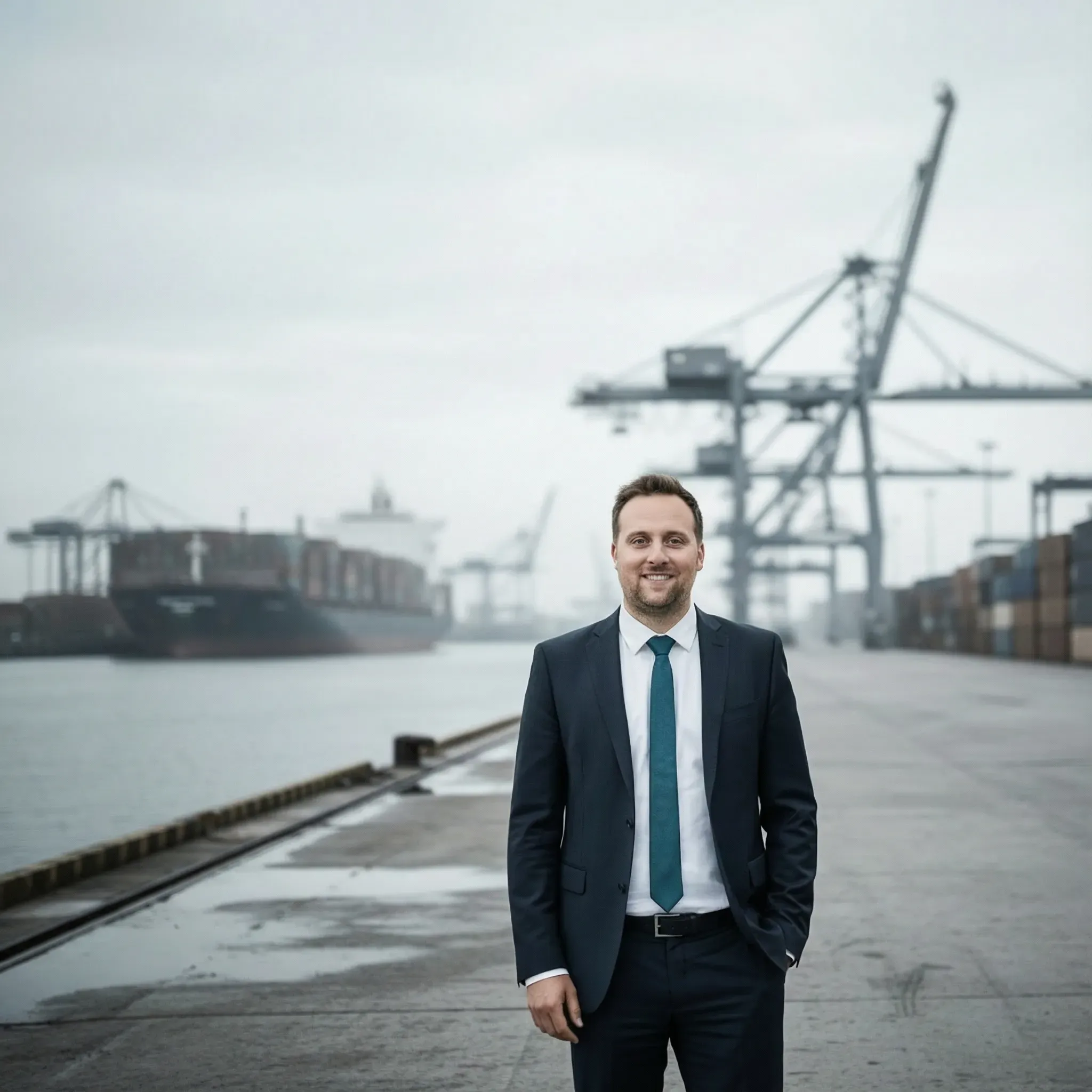 Transportrecht Anwalt im Hafen mit Container-Schiff